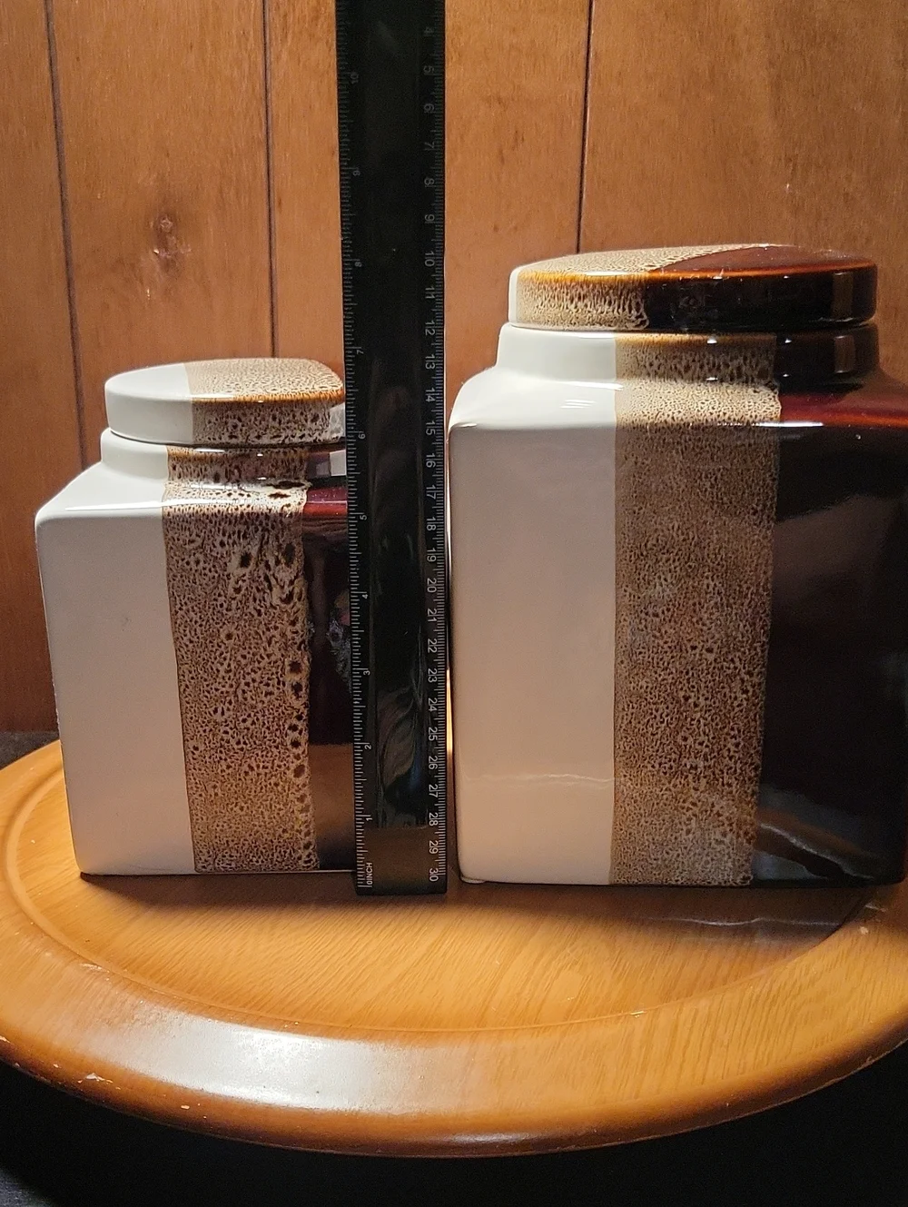 Pier 1 Two-Piece Ceramic Canister Set in White and Brown
